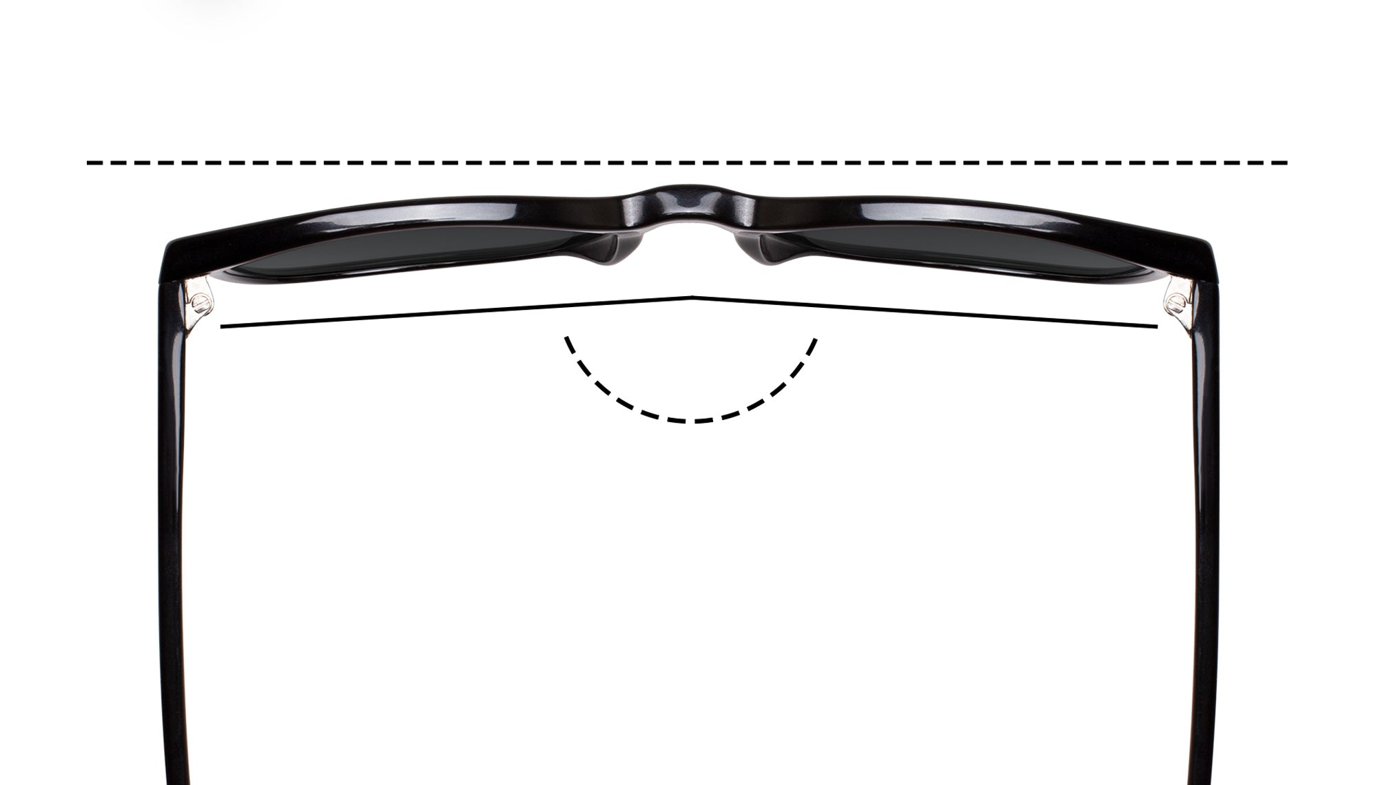 A standard frame that does not wrap tightly around the sides of the face and is flatter in appearance